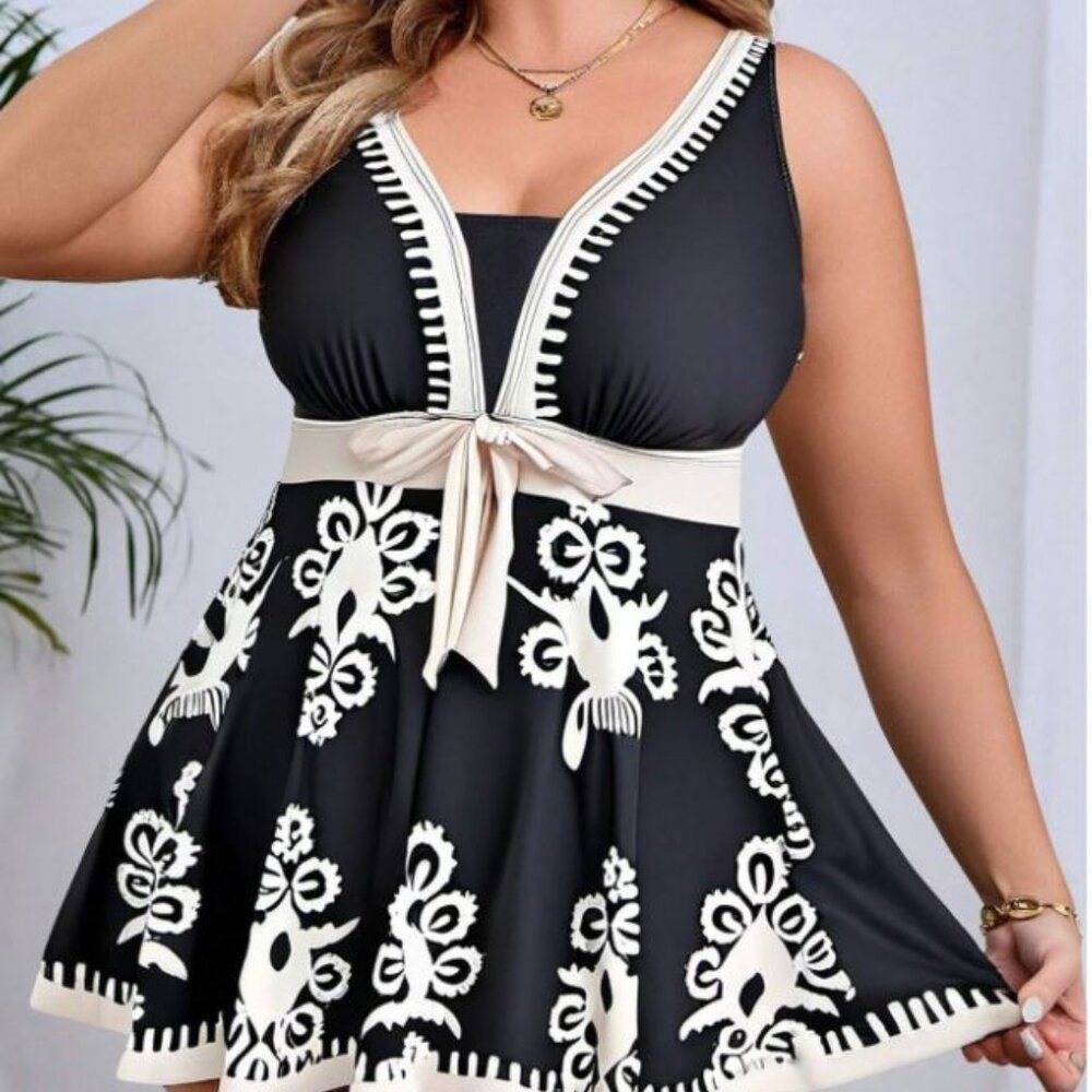 Swim Lushoire Plus Size Simple Fashion Casual Swimdress Summer